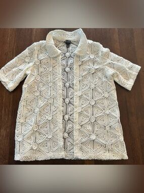 Chico’s Travelers Collection Braided Stitch Geometric Jacket Size 2/L White